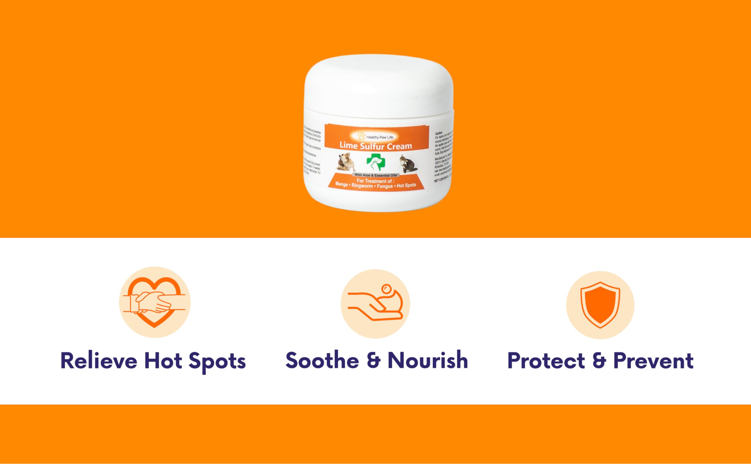 Healthy Paw Life lime sulfur ointment jar with calming botanical blend
