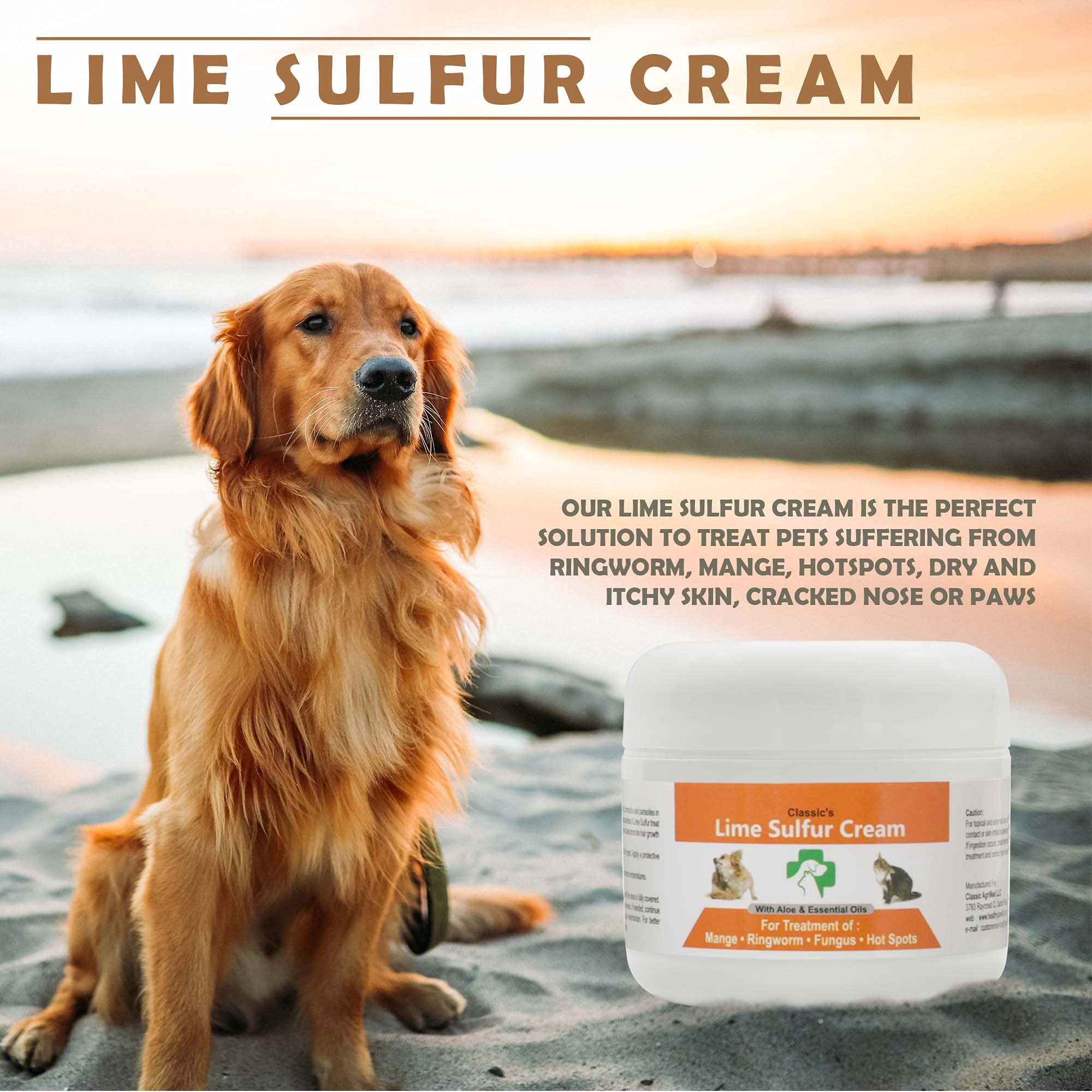 Healthy Paw Life lime sulfur cream on dog for itchy skin relief and comfort.