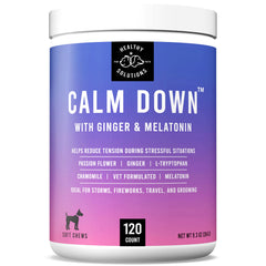 Healthy Solutions For Pets Calming Chews bottle — soft chews for anxiety relief.