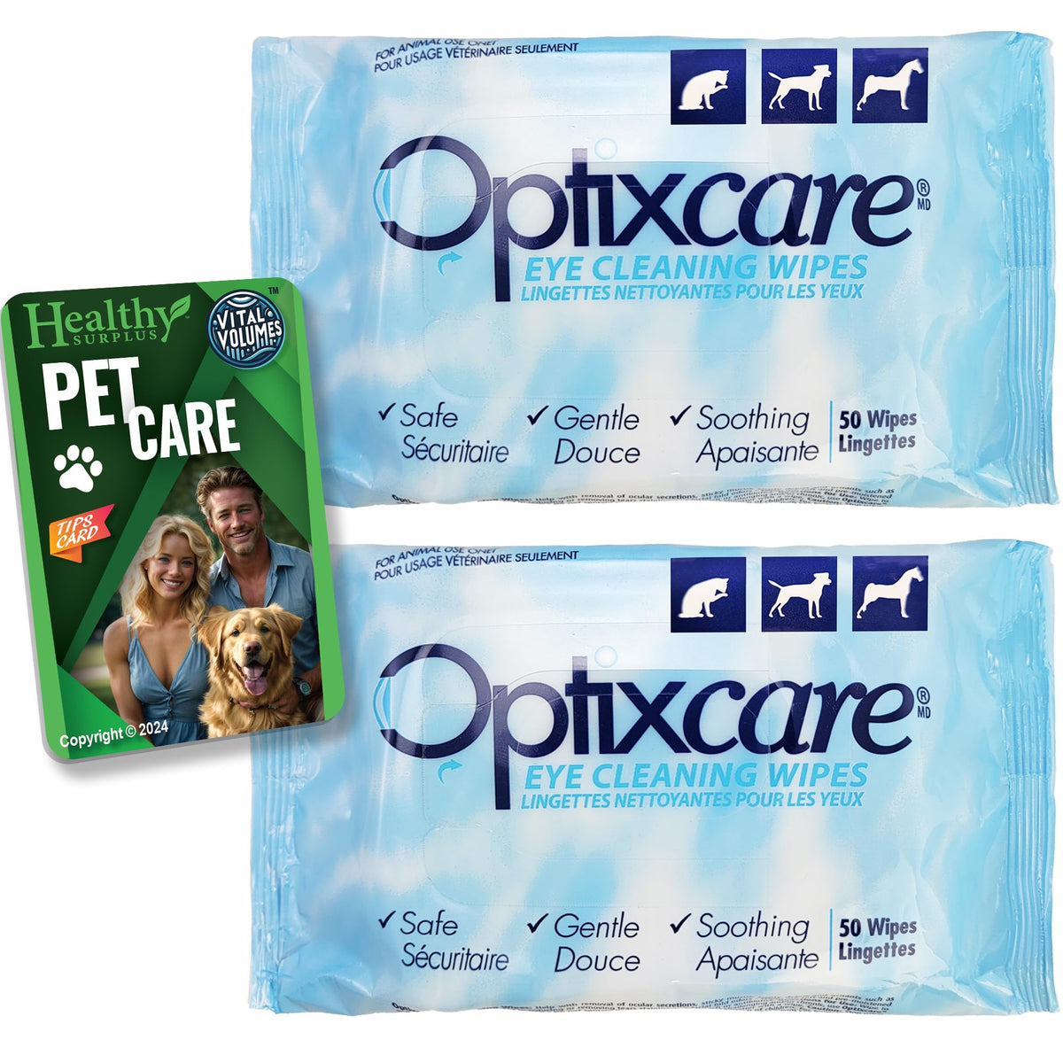Healthy Surplus Optixcare eye wipes pack front for easy at-home pet eye care