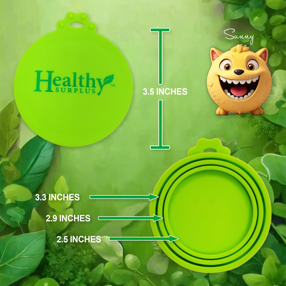 Healthy Surplus silicon can lid bundle image emphasizes easy reseal and freshness