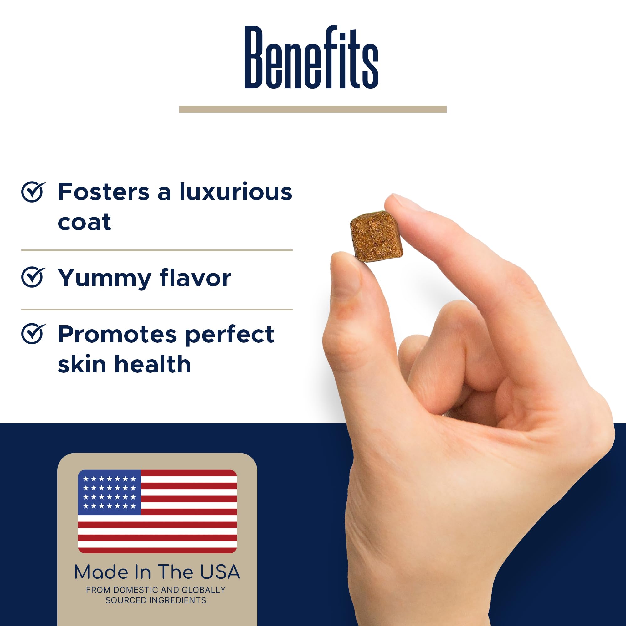 Healthy Pup dog fish oil supplements label info emphasizing omega benefits and dosage guidance