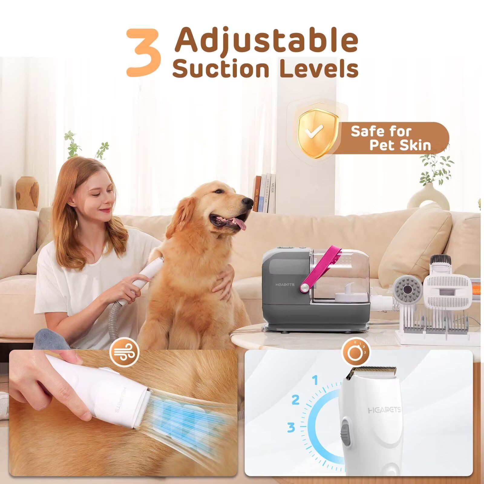 HEAPETS 3L dust bin capacity keeps grooming sessions running longer with less emptying.