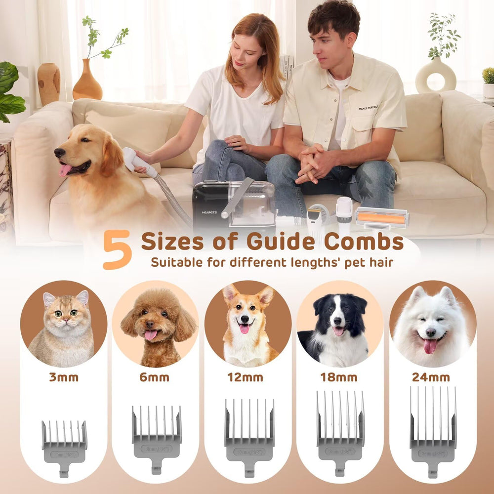 HEAPETS 3L dust bin in use with touchless emptying for mess-free grooming.