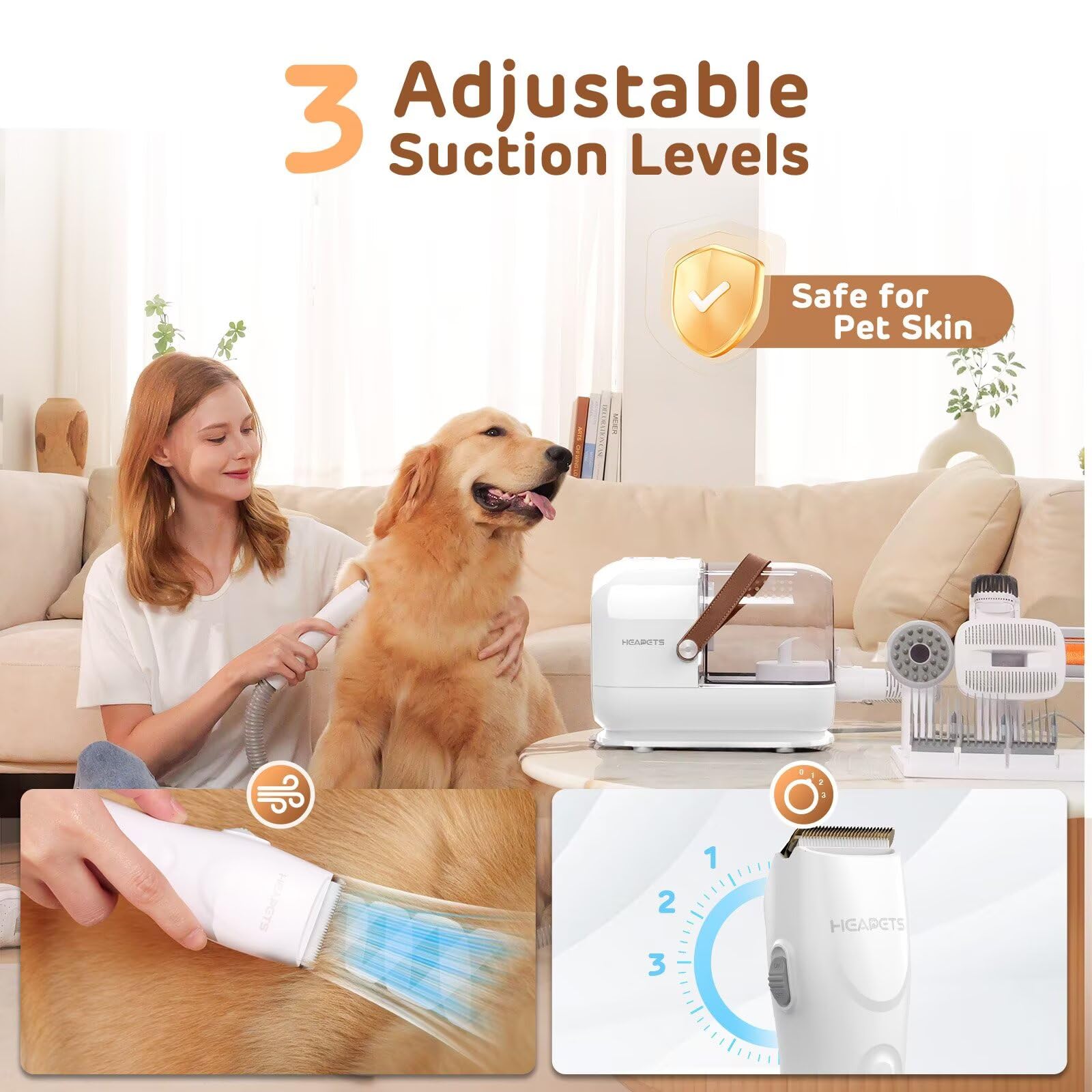 HEAPETS 3L dust bin capacity enables less frequent emptying during deshedding sessions