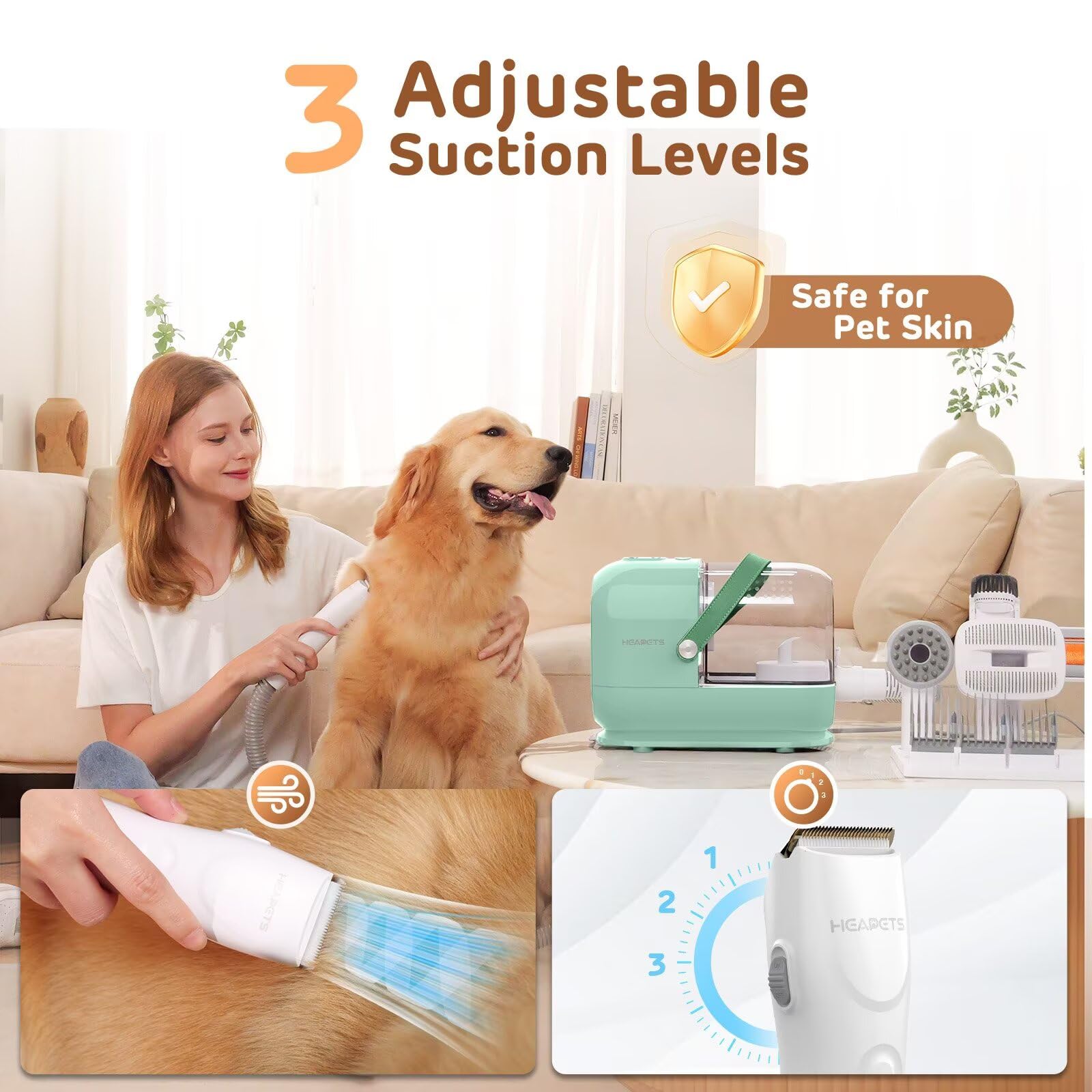 HEAPETS deshedding-brush works with vacuum for quick fur removal on furniture.