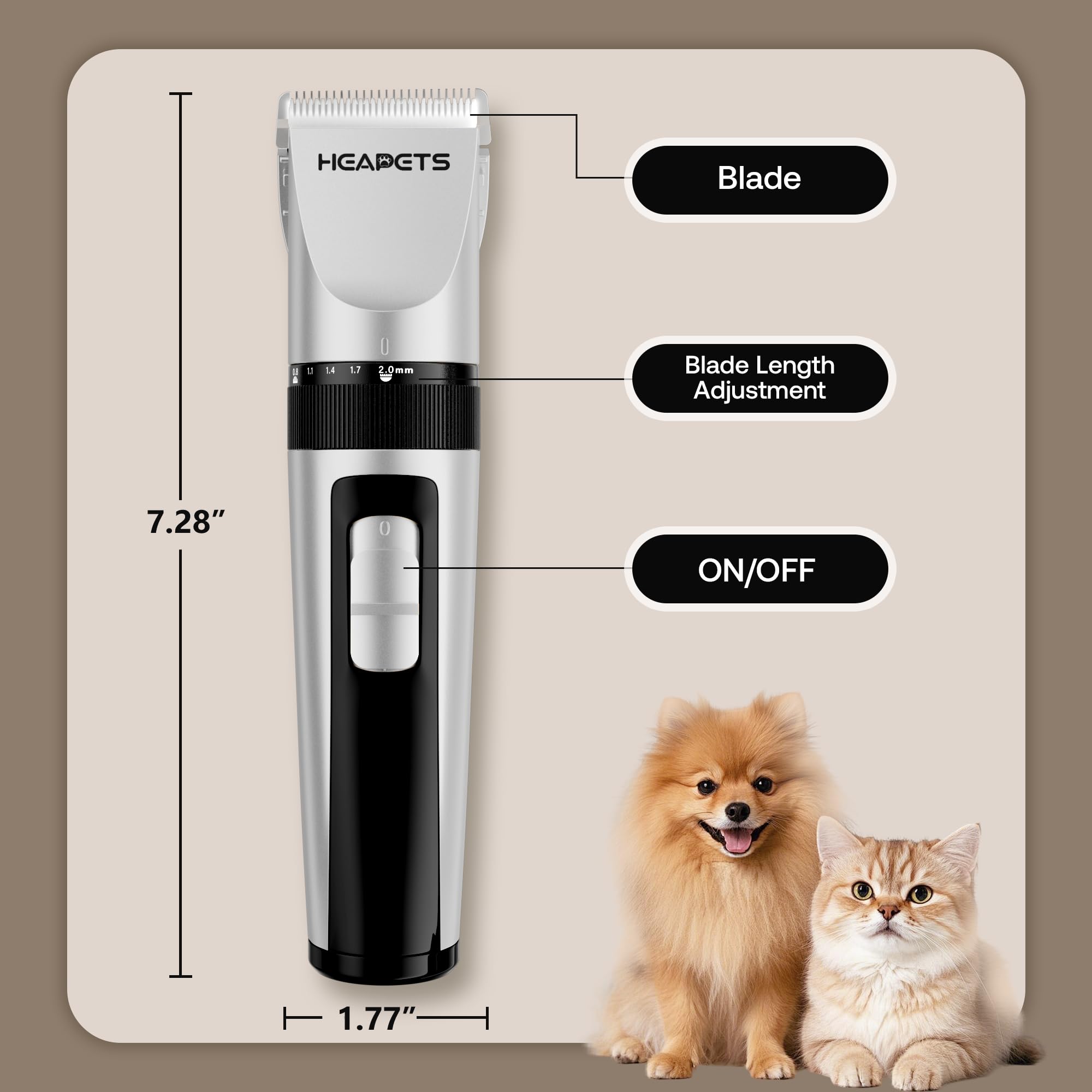 HEAPETS dog clippers stress-free grooming experience with quiet operation.