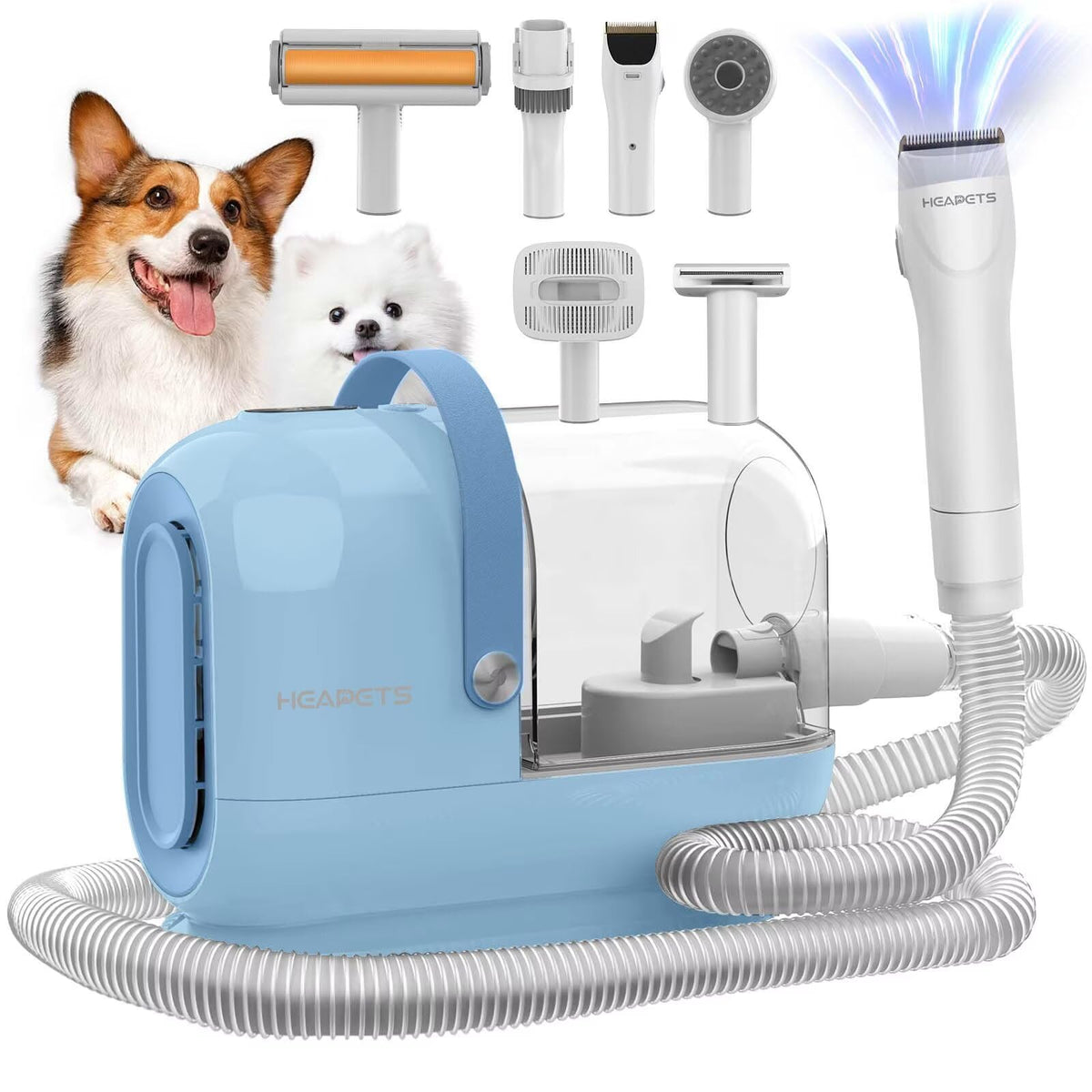 HEAPETS dog grooming vacuum kit 3L dust bin keeps grooming sessions uninterrupted