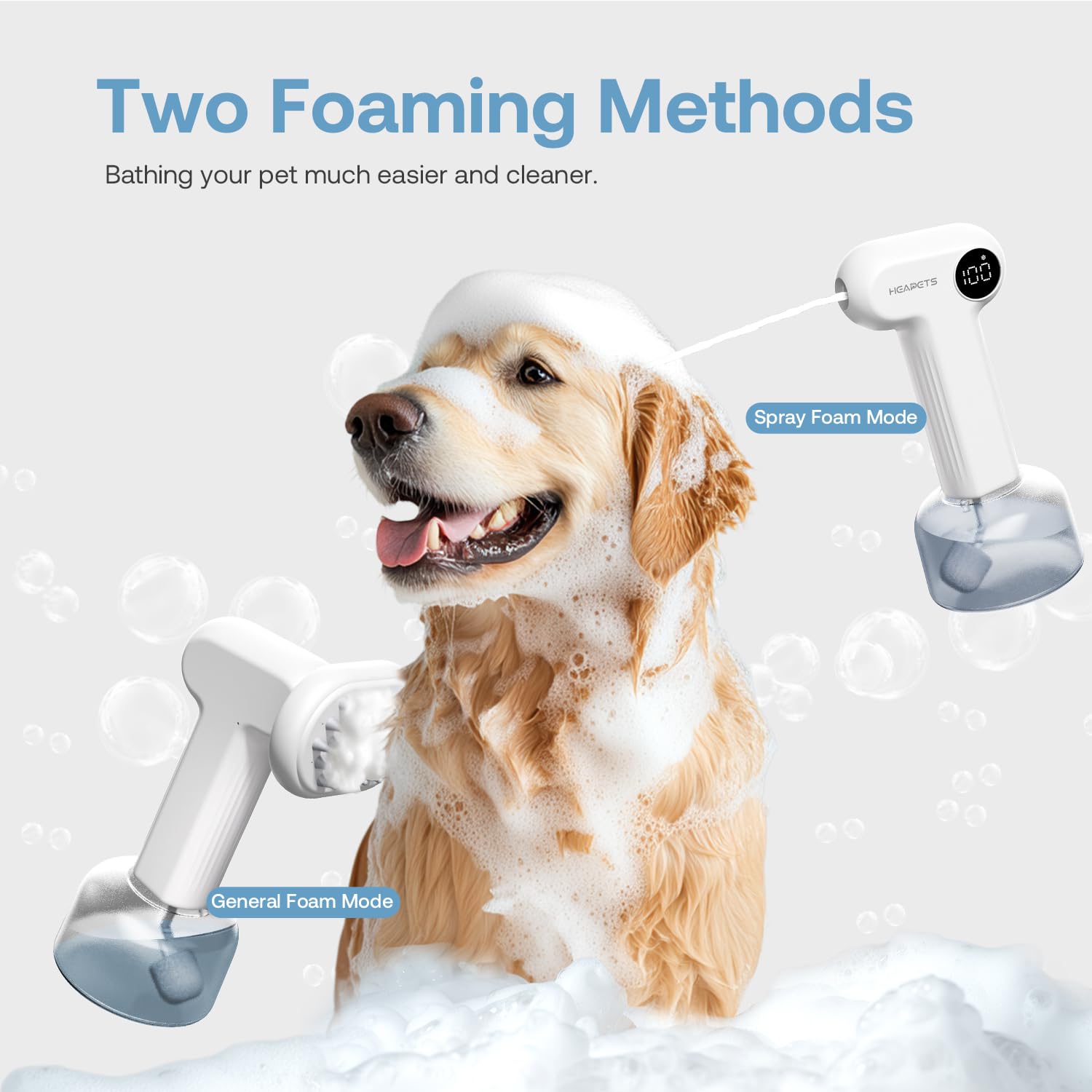 HEAPETS brush attachment with soft silicone bristles massages while cleaning.