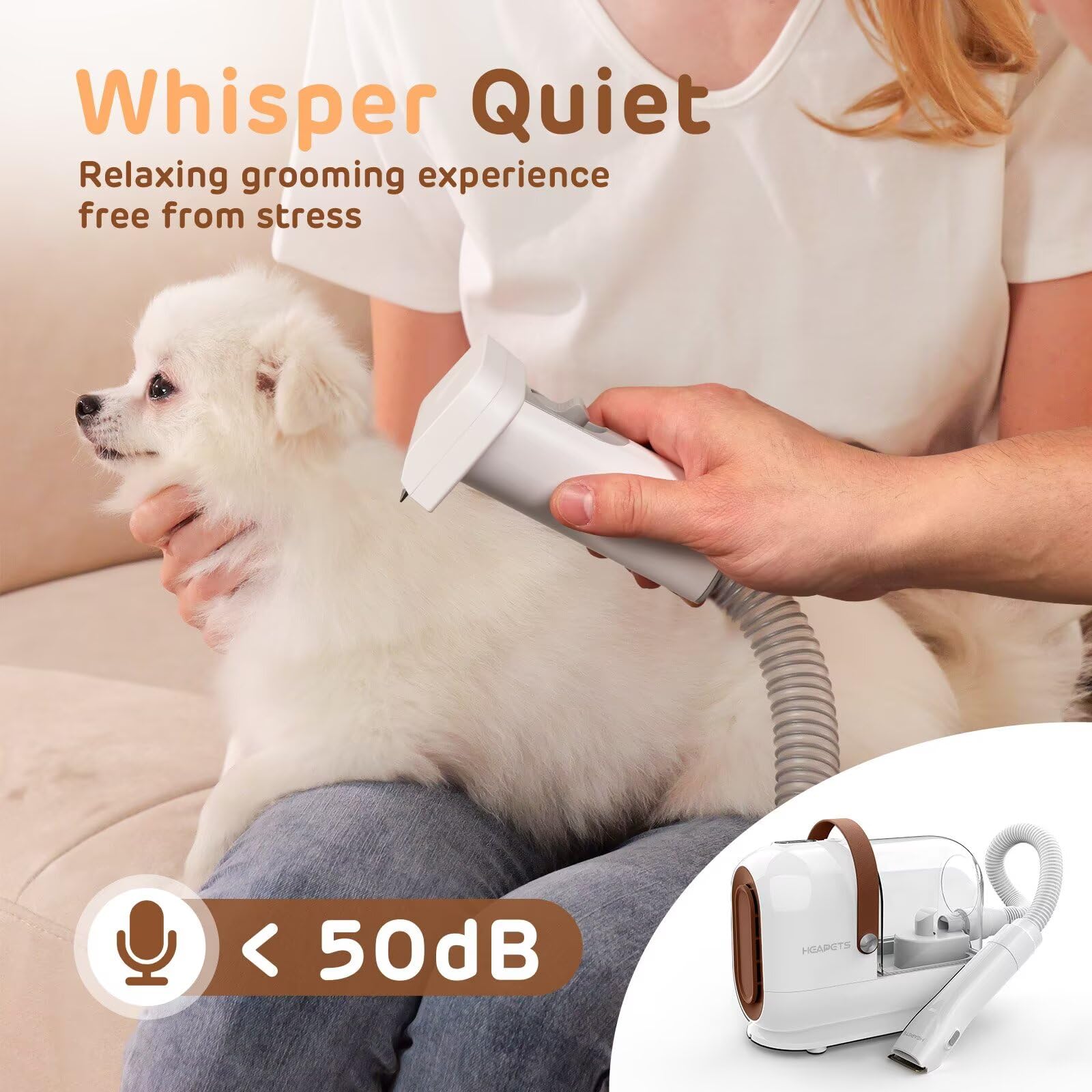 HEAPETS at-home grooming session with all tools in use for a tidy routine