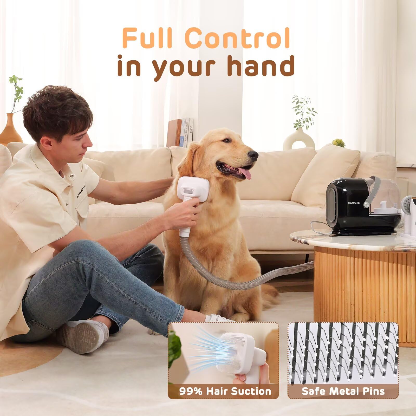 HEAPETS low-noise design during grooming keeps a calm pet at ease.