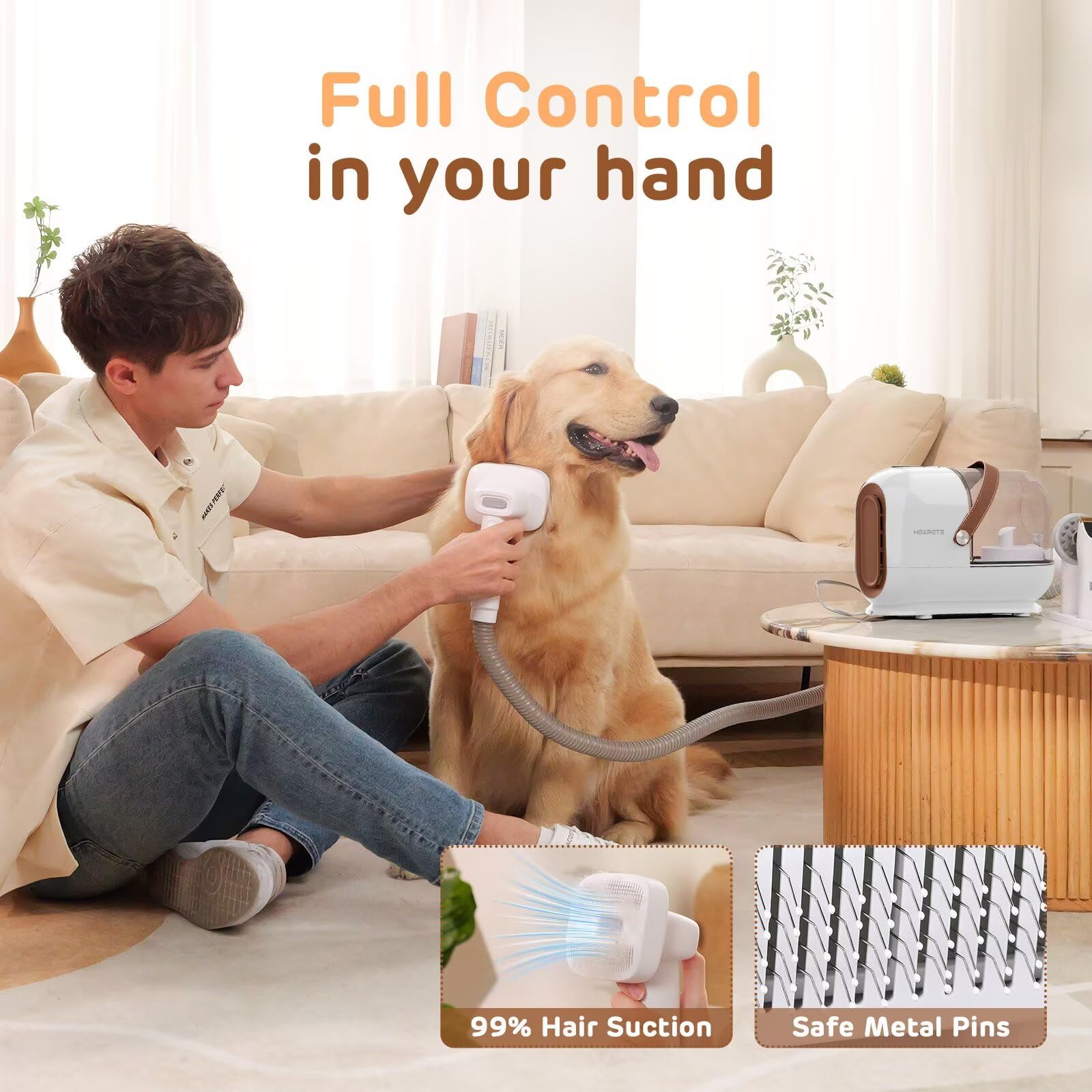HEAPETS low-noise suction levels minimize stress during grooming sessions
