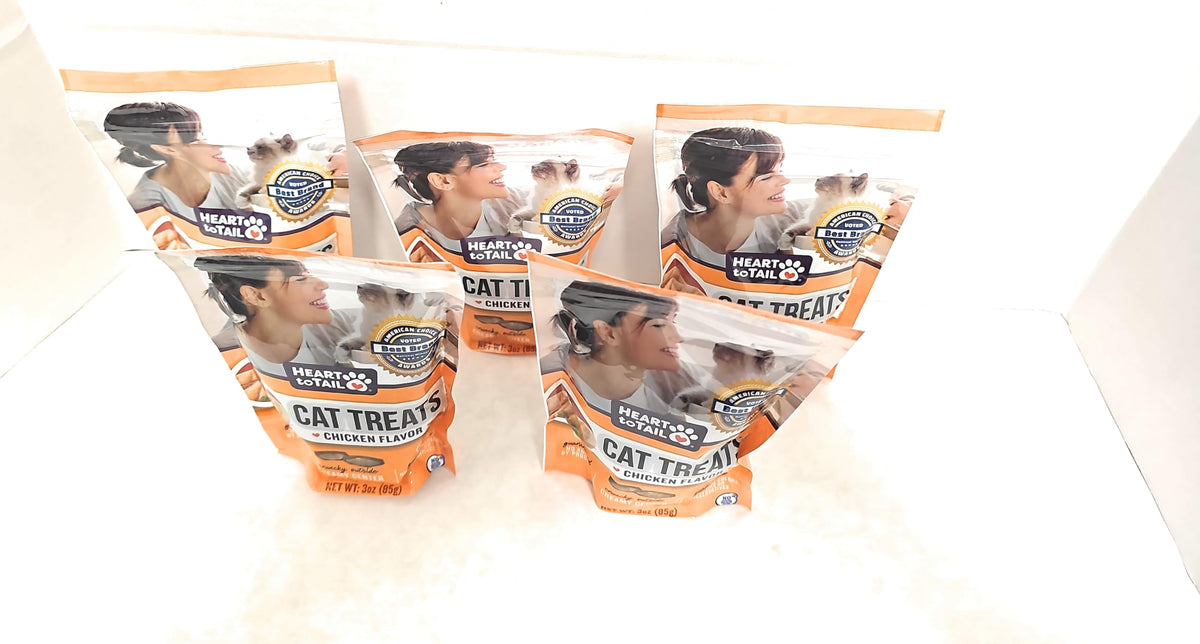 Heart To Tail chicken flavored cat treats crunch-exterior close-up, a quick reward for good behavior.