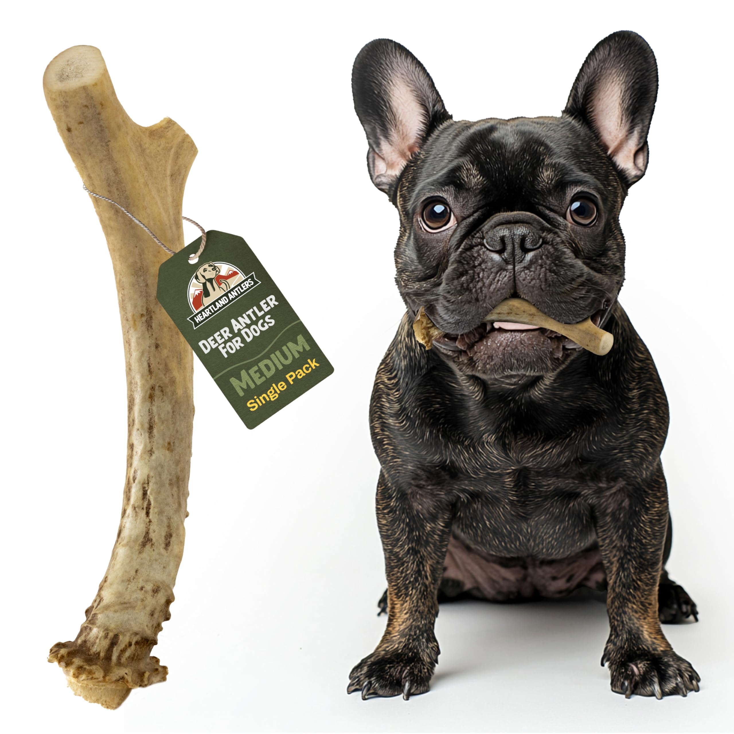 Heartland Antlers packaging with dog chew for indoor use.