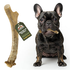 Heartland Antlers packaging with dog chew for indoor use.