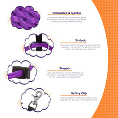 Heather's Heroes Sidekick purple mini headcollar with leash demonstrates controlled walking use