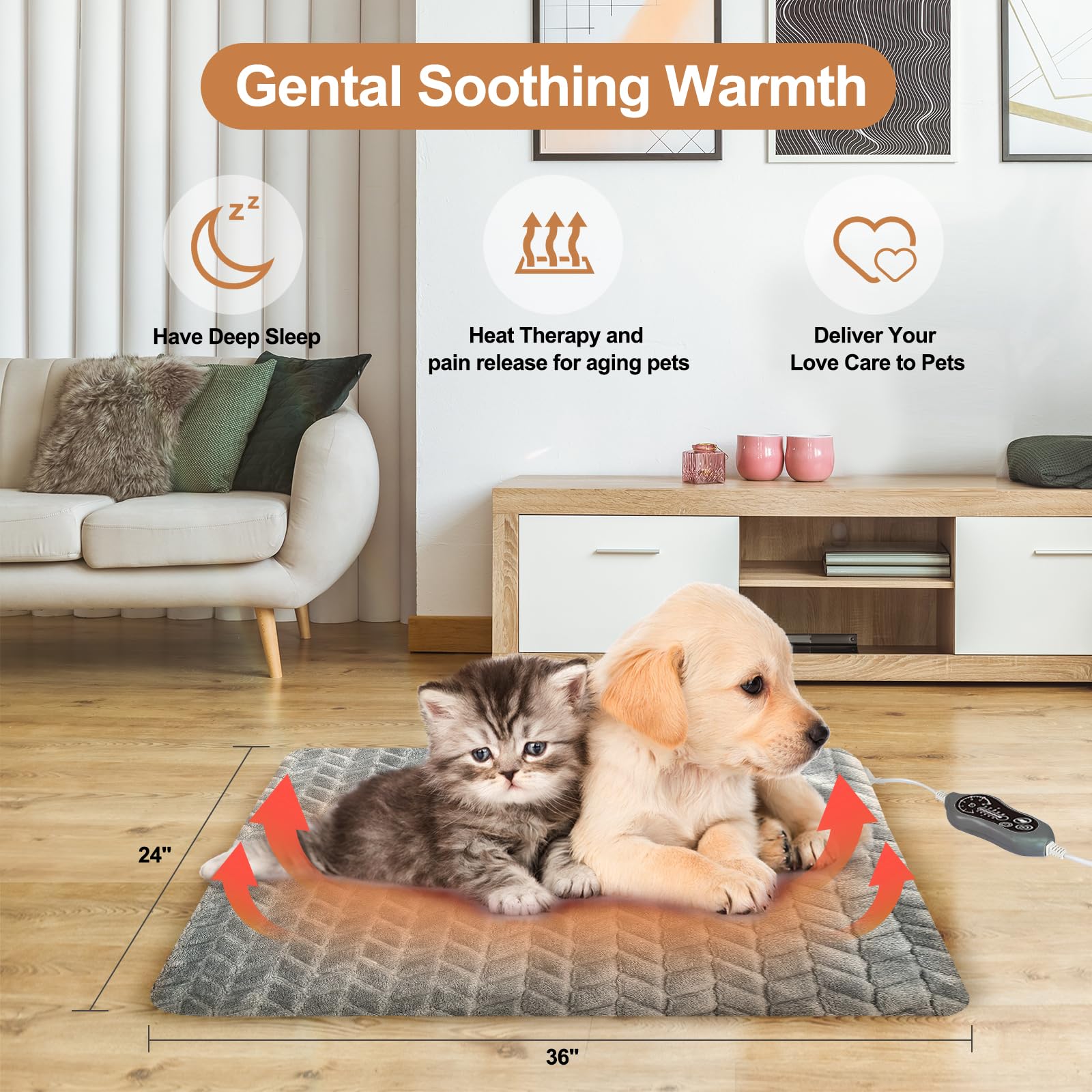 HEATIDEAS heating pad controller view demonstrates adjustable temperature and timer for tailored comfort.