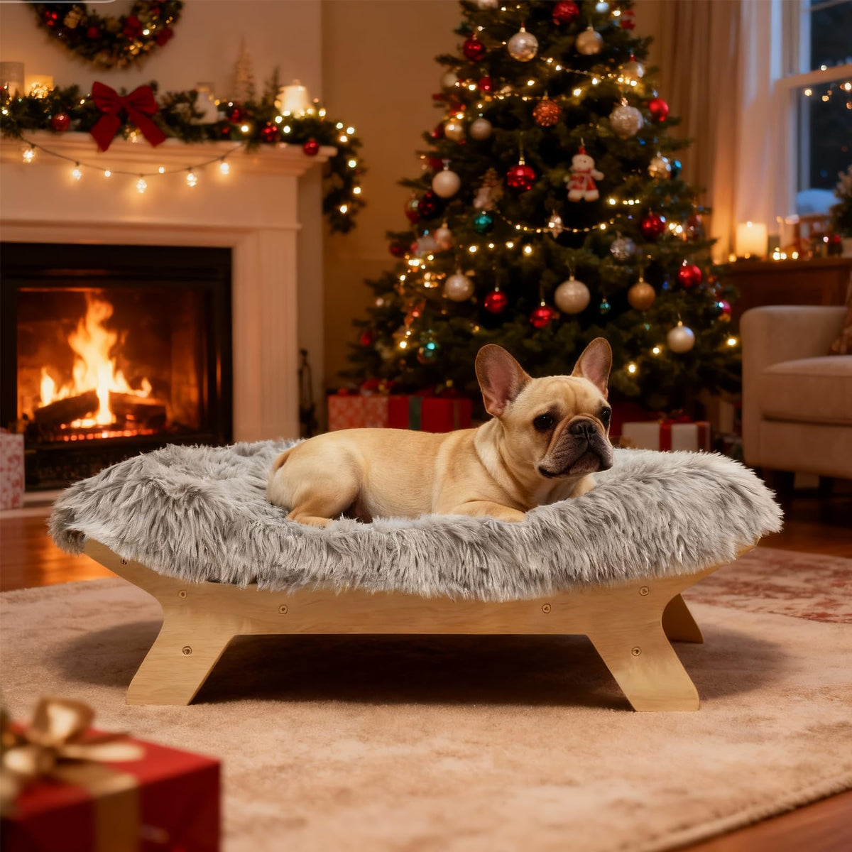 HEAVE SPROUT elevated dog bed frame showing sturdy wood support for comfortable naps