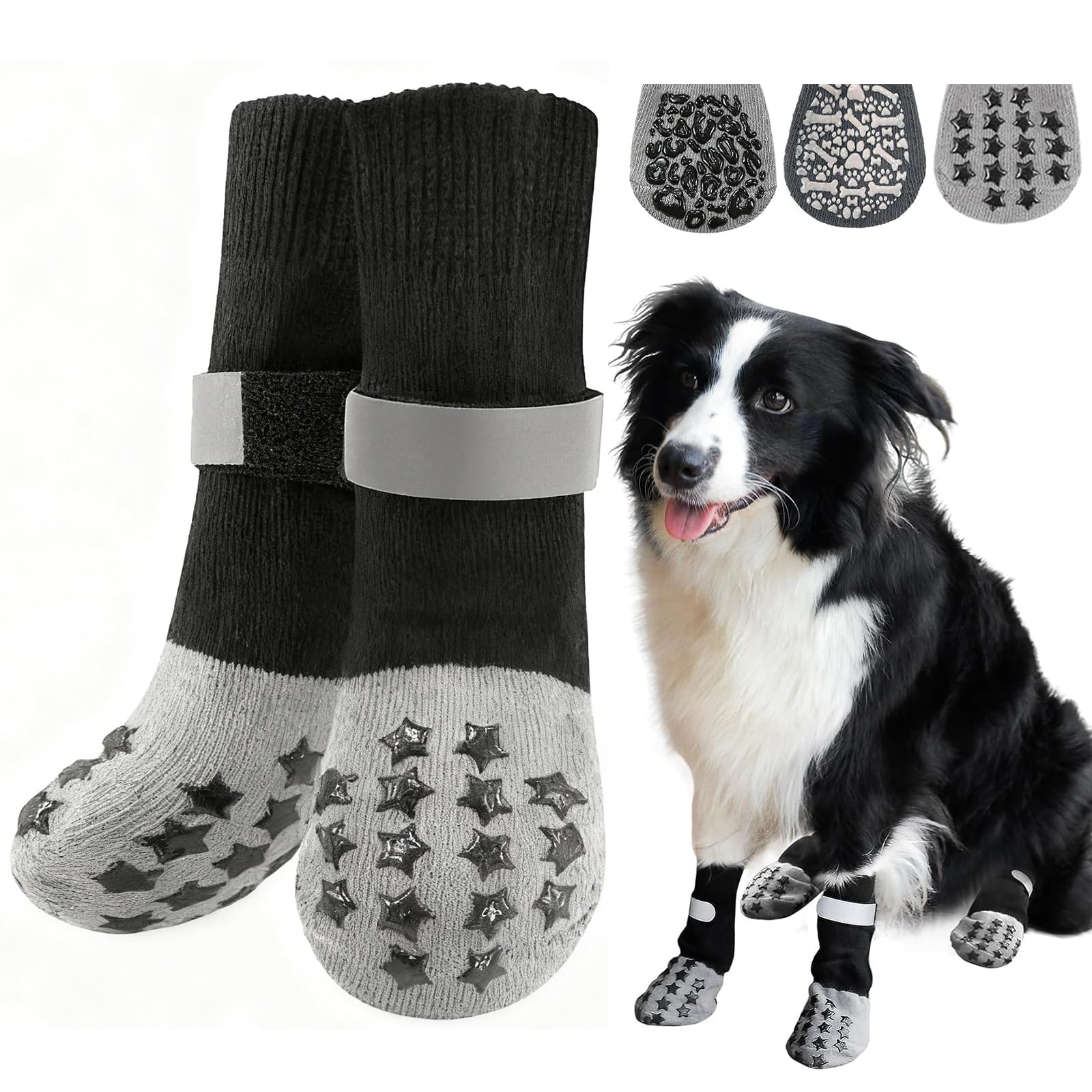 HeavenEye anti-slip dog socks with traction soles for confident indoor footing.