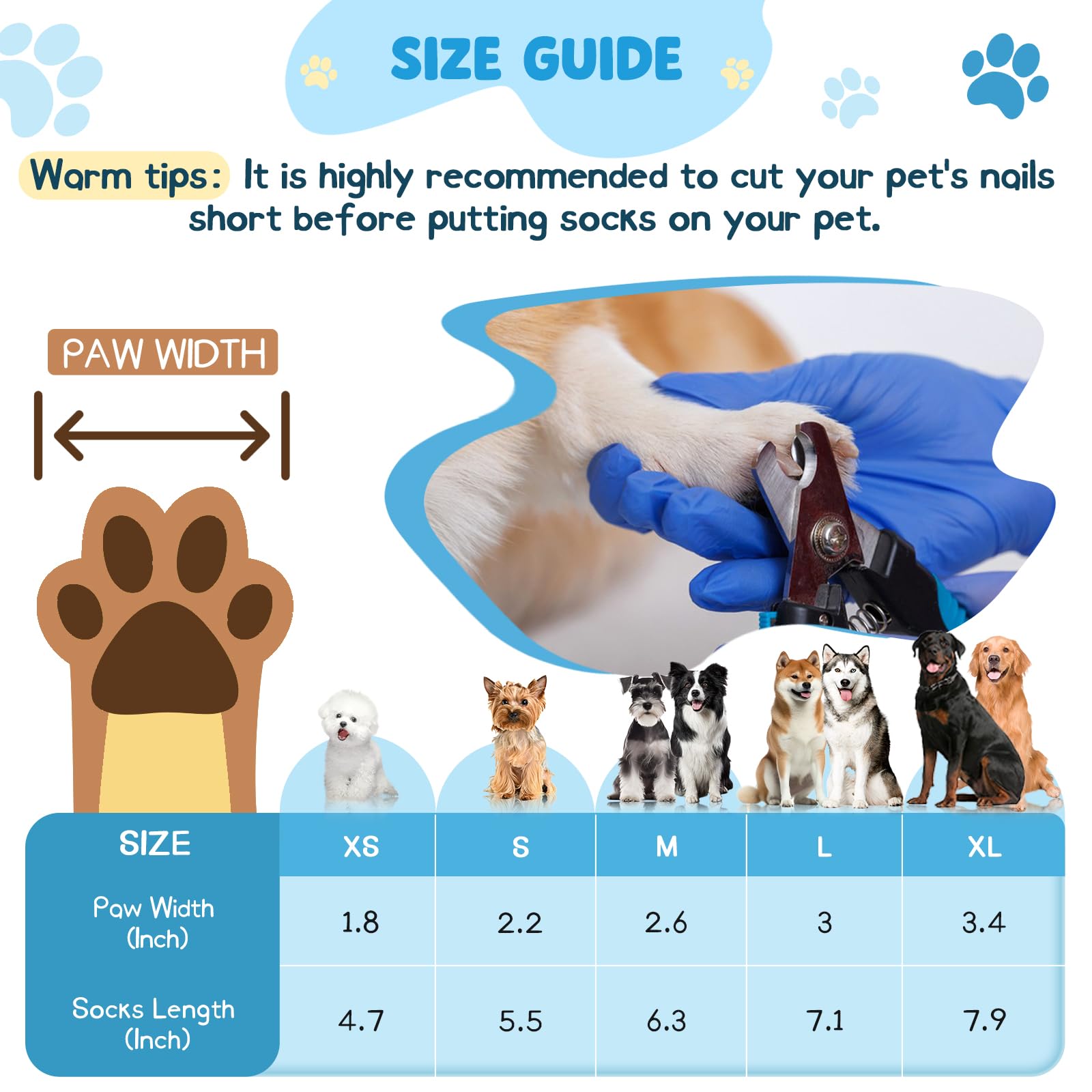 HeavenEye socks use stretchable cuffs to stay on dogs of all sizes during active use.