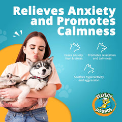 Heavenly Hounds Peanut Butter Chews in-use dog enjoying calm treat during fireworks