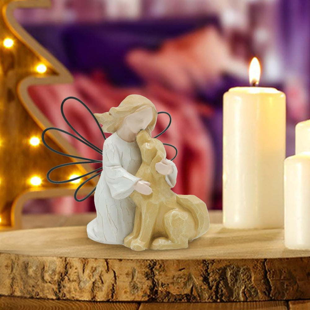 HEBYJO Angel Kissing Dog Statue gift-ready packaging ideal sympathy gift