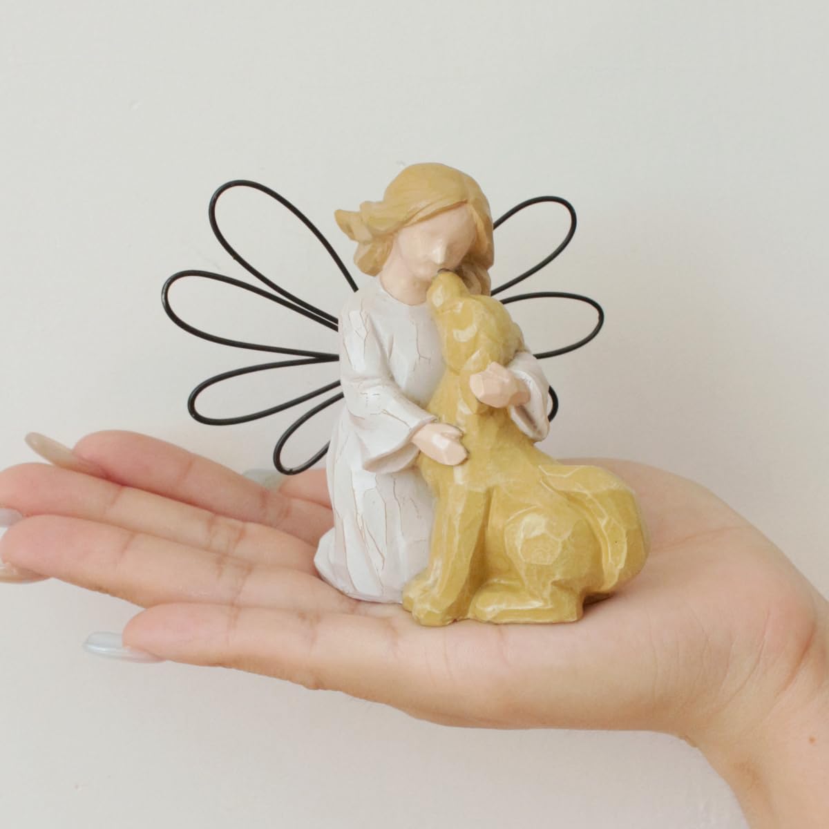 HEBYJO Angel Kissing Dog Statue on shelf adds warm home décor