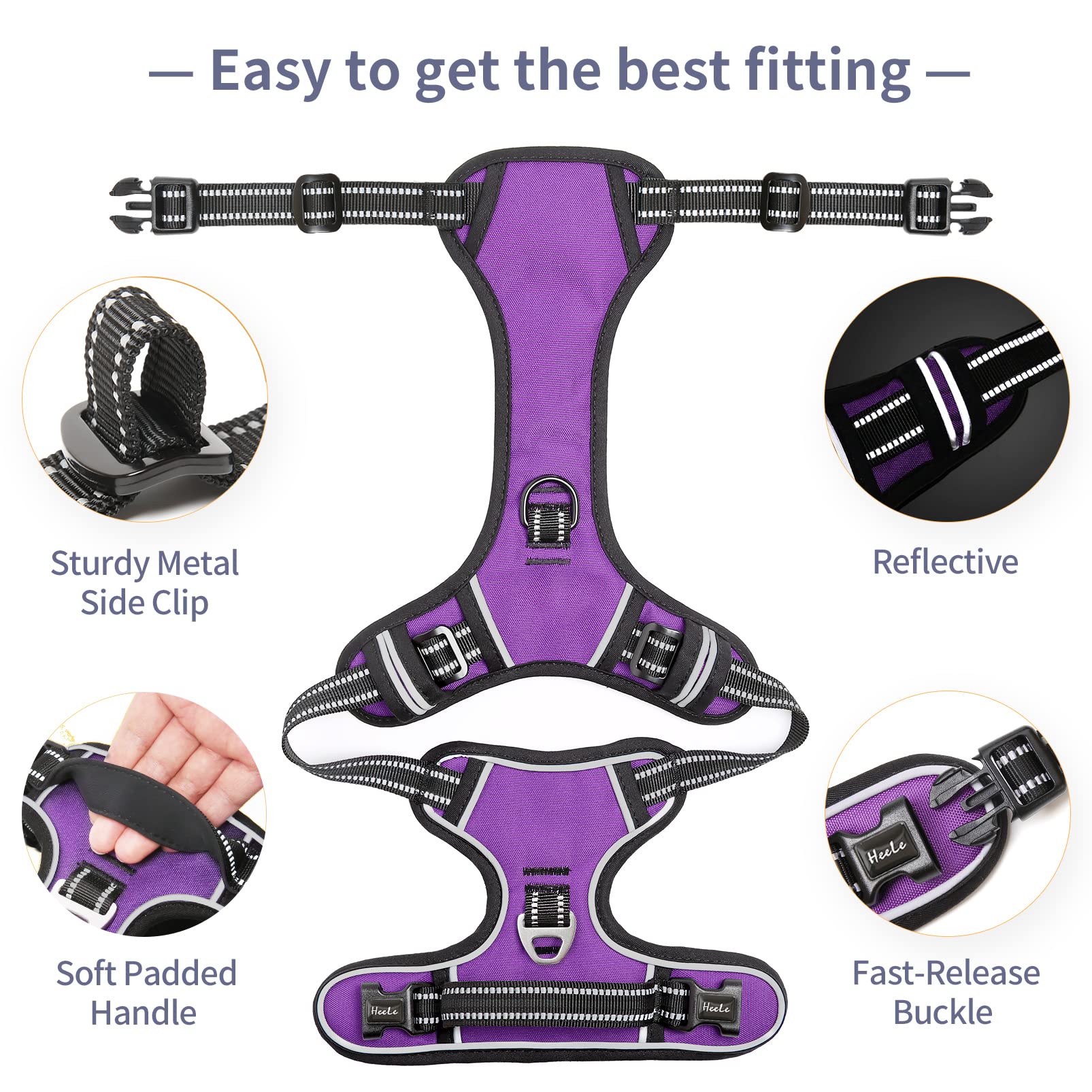 HEELE dog harness back handle provides quick control when needed.