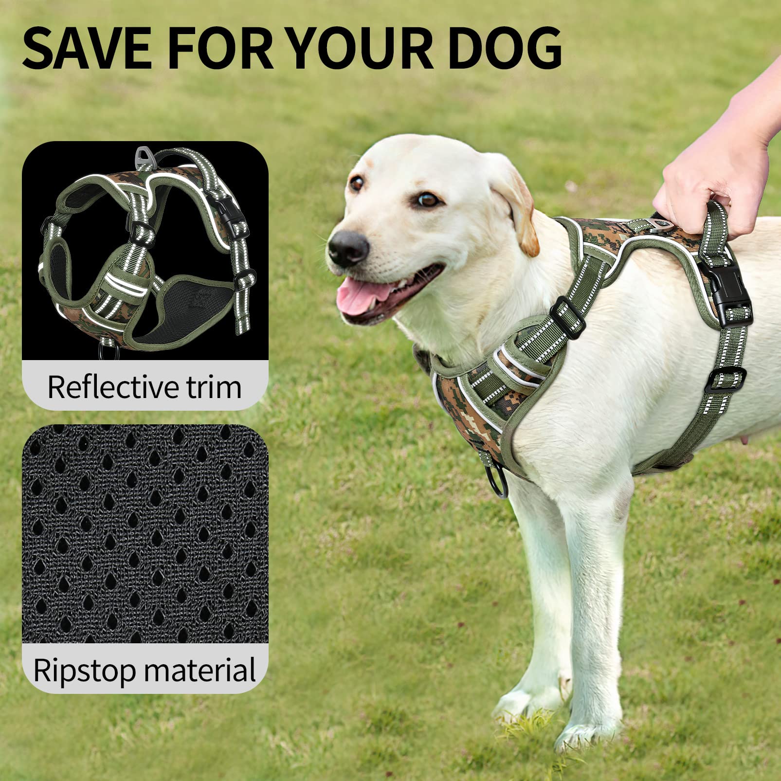 HEELE dog harness breathable padded lining keeps dogs cool during activity.