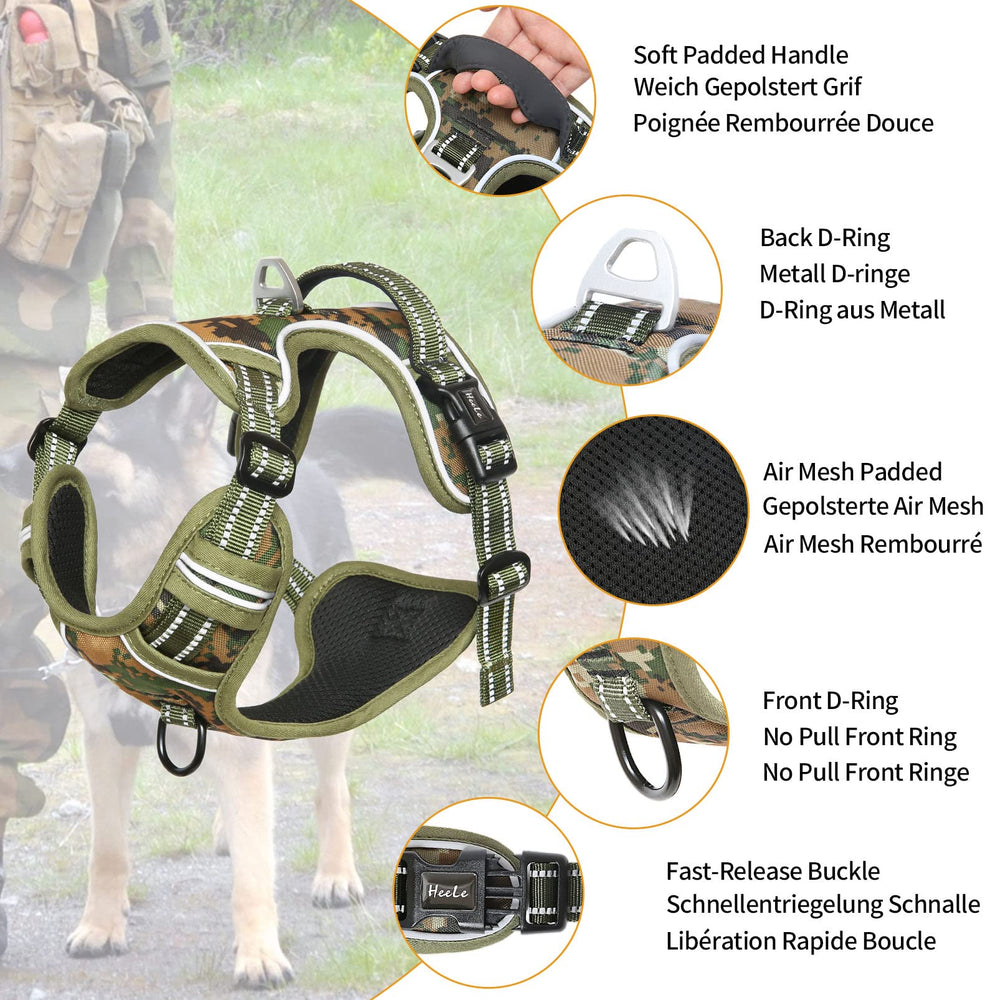 HEELE dog harness strap adjustment detail highlighting four-point fit for growth and comfort.