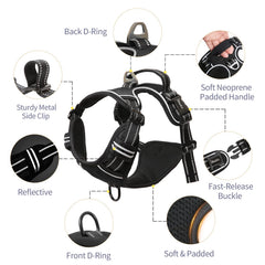 HEELE dog harness detail showcases padded straps and breathable mesh comfort.