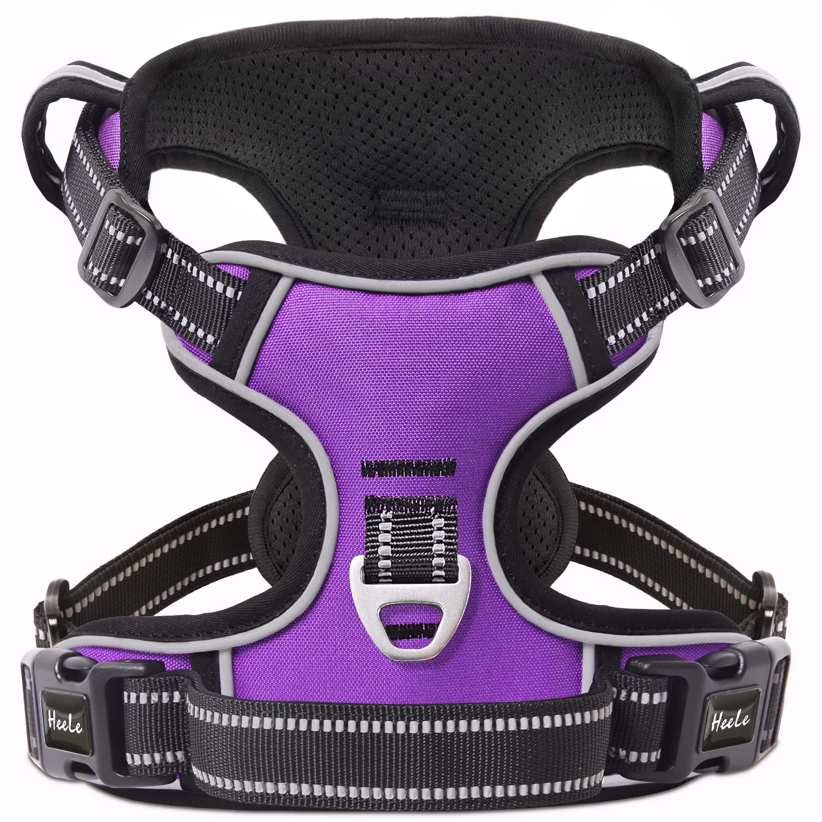 HEELE dog harness front view showing no-pull design for calmer walks.