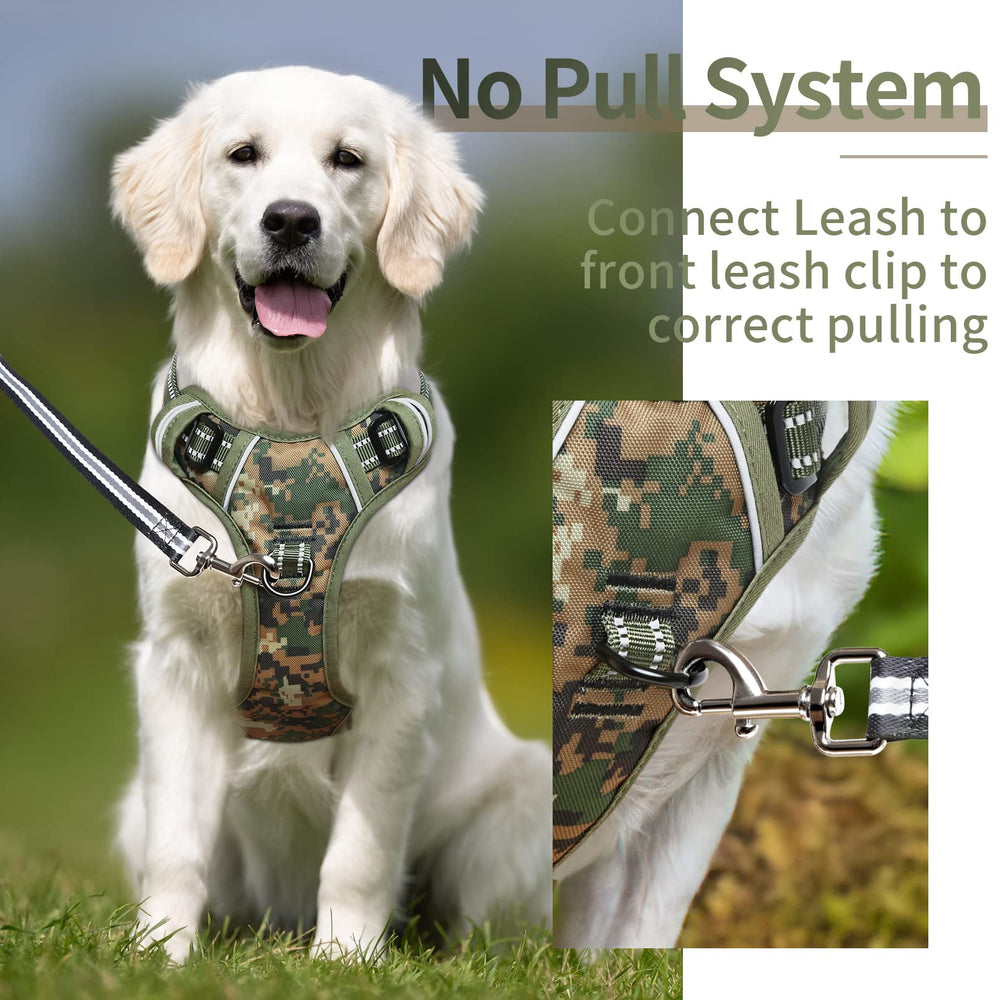 HEELE dog harness with reflective strips for safer night walking.