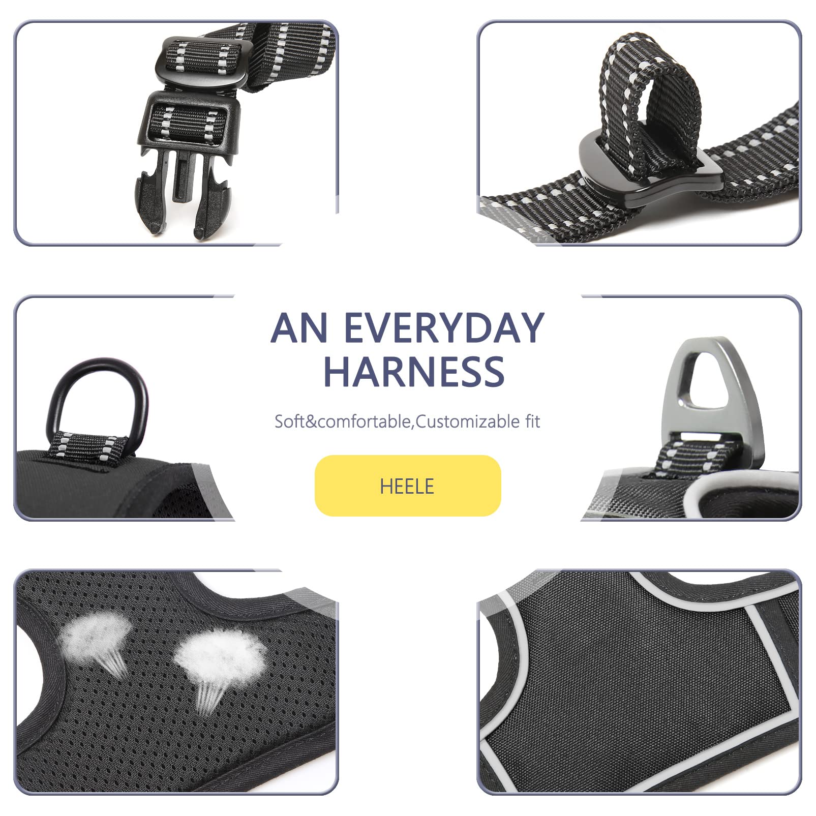 HEELE dog harness size L demonstrates adjustable straps for proper fit.