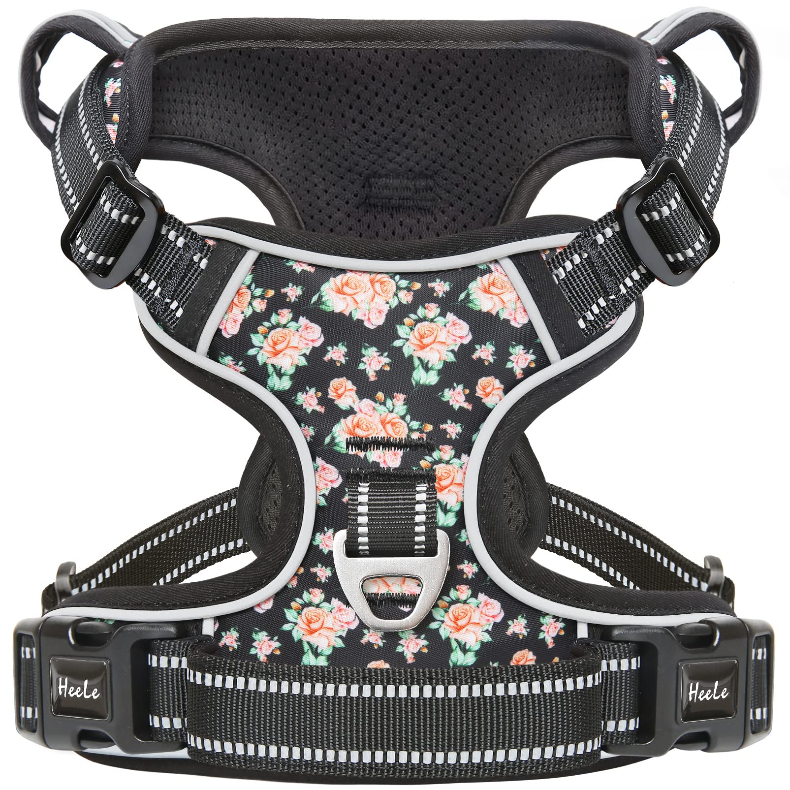 HEELE Flower-Black dog harness on dog for a secure, comfortable daily walk.
