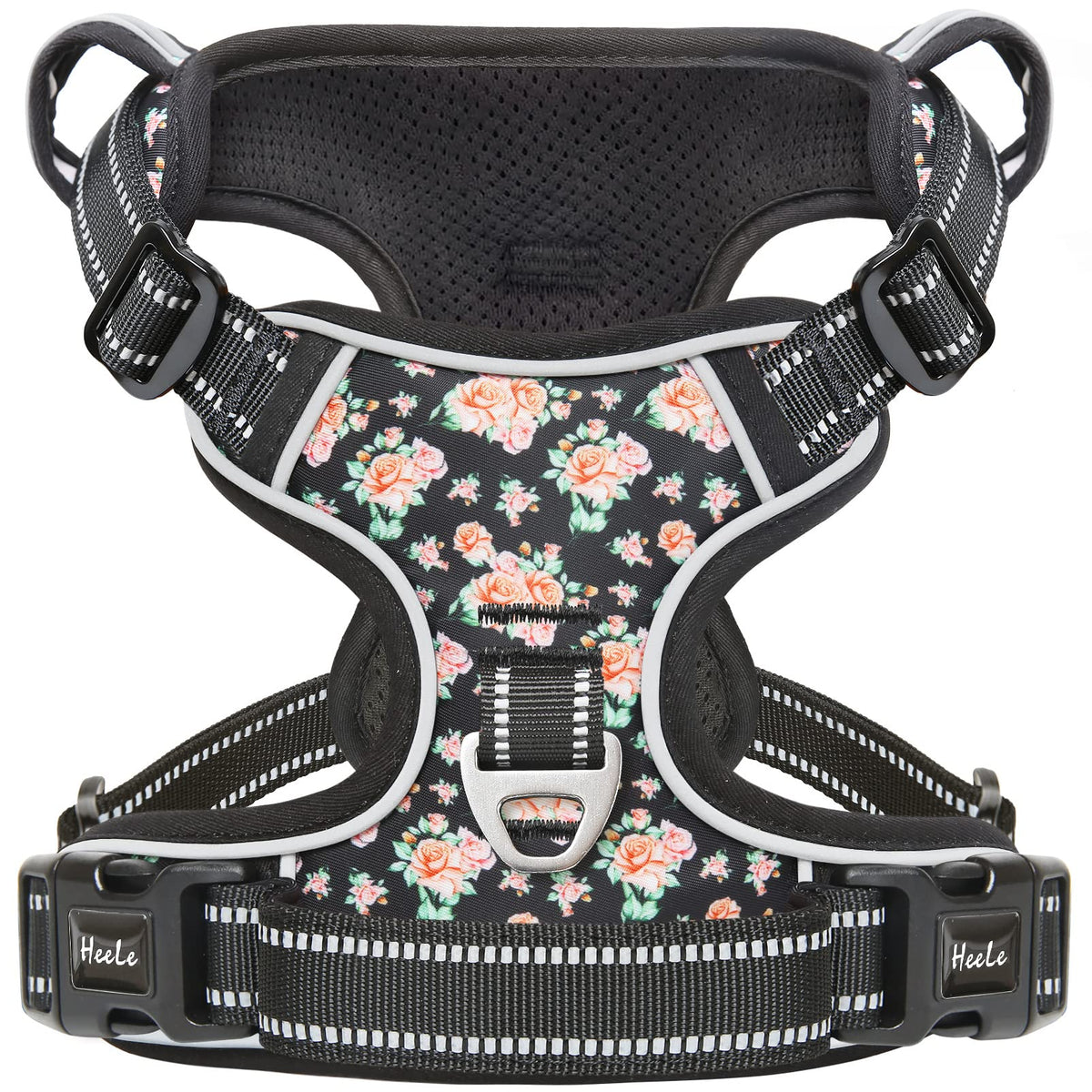 HEELE Flower-Black dog harness on dog for a secure, comfortable daily walk.