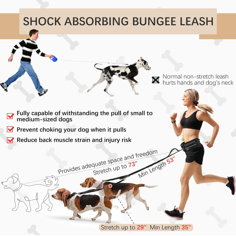 Heellpxi dual-handle bungee leash provides secure control during jogs.
