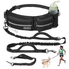 Heellpxi hands-free leash with waist-pack for hands-free two-dog walks.