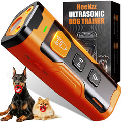 HeeNzz dog bark deterrent front view shows a compact training device for indoor and outdoor use