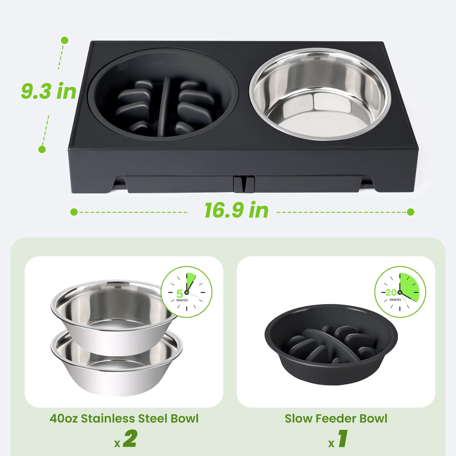 Heeyoo adjustable heights image reveals five height options for different dog sizes.
