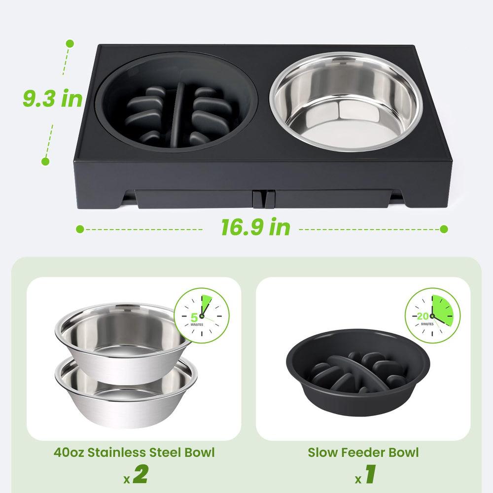 Heeyoo adjustable heights image reveals five height options for different dog sizes.