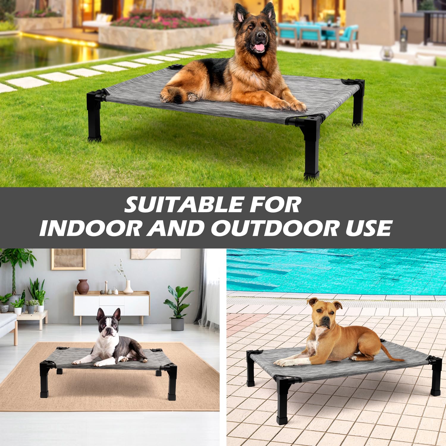 Heeyoo cooling elevated dog bed black-silver color complements any space.