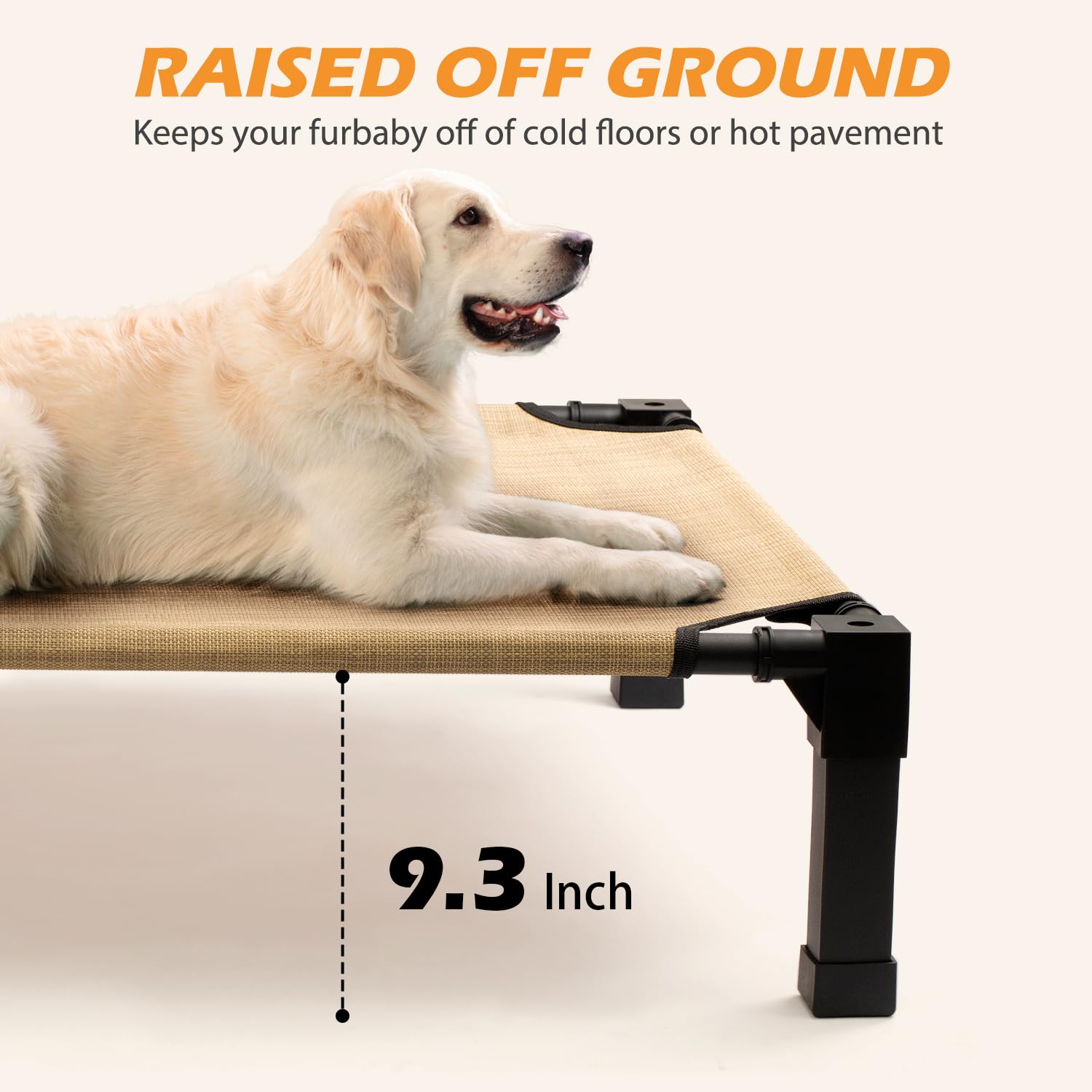 Heeyoo cooling elevated dog bed frame with rubber feet in action for non-slip stability