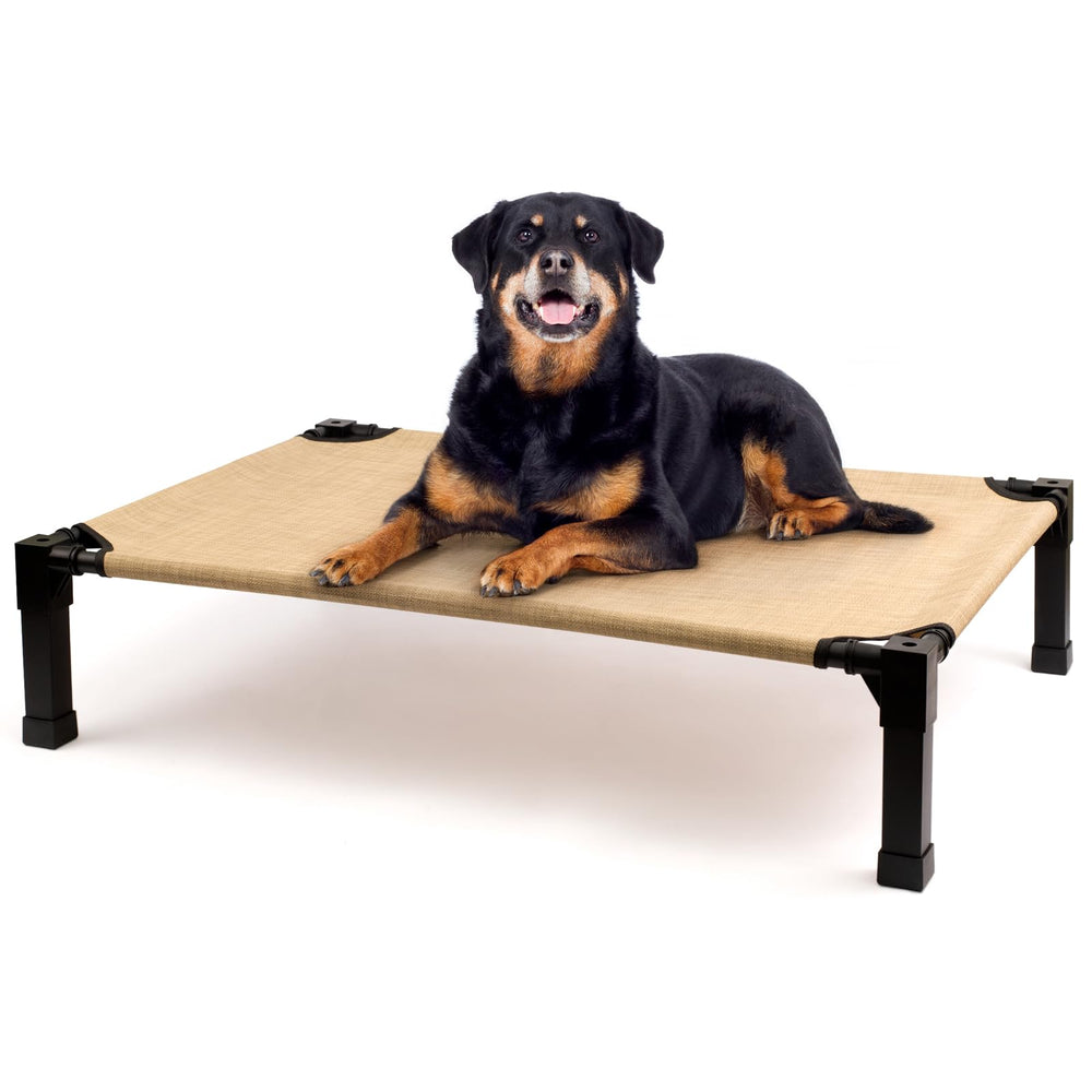 Heeyoo cooling elevated dog bed front view shows breathable mesh for cooling comfort