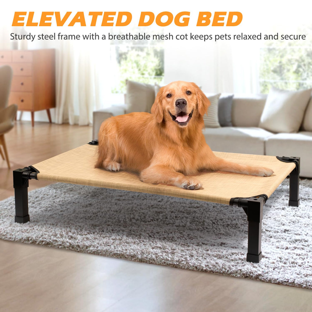 Heeyoo cooling elevated dog bed indoor setup emphasizes comfort and quick dry