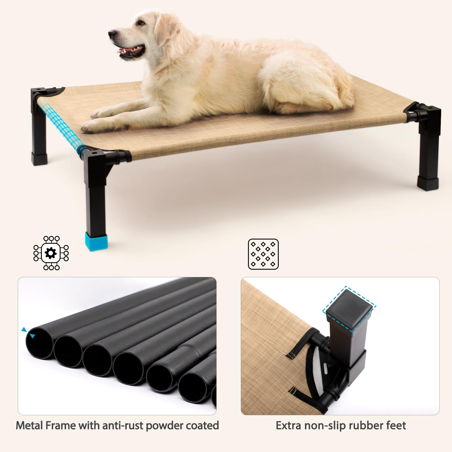 Heeyoo cooling elevated dog bed outdoor setup demonstrates portable use