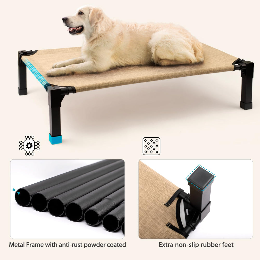 Heeyoo cooling elevated dog bed outdoor setup demonstrates portable use