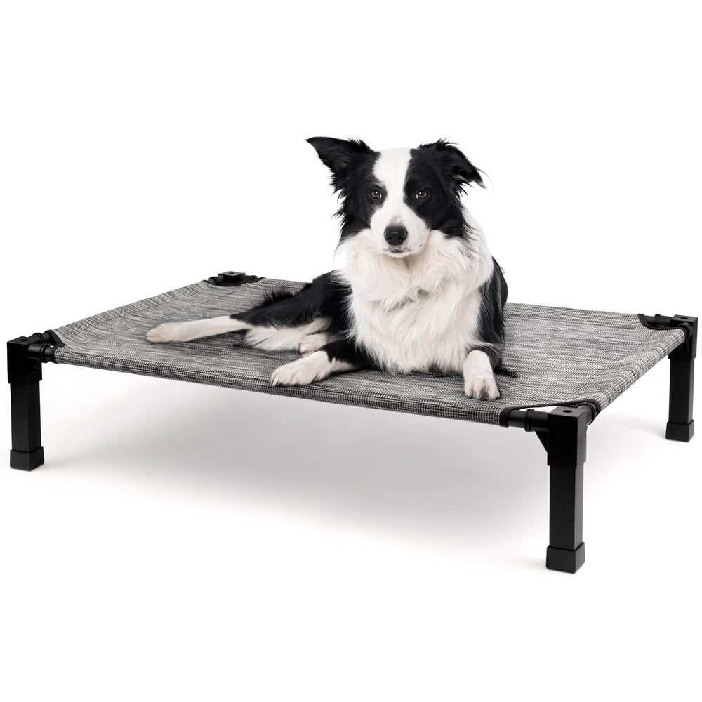 Heeyoo cooling elevated dog bed side view shows elevated support and airflow.