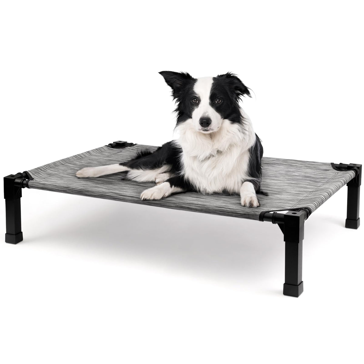 Heeyoo cooling elevated dog bed side view shows elevated support and airflow.