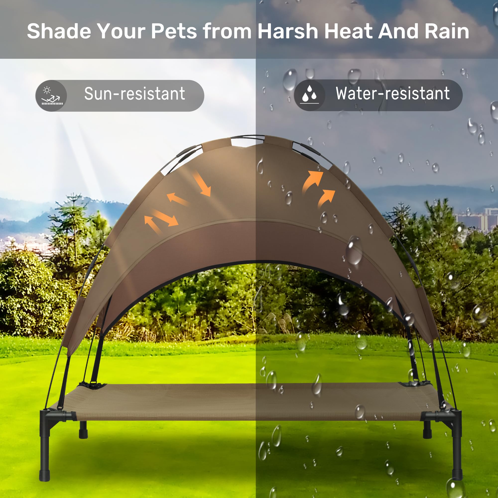 Heeyoo dog bed canopy shade blocks sun for comfortable outdoor lounging.